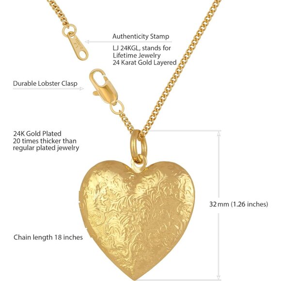 Antique Gold Heart Locket Necklace Holds 3 Photos Unisex Kid Gift - Picture 3 of 8
